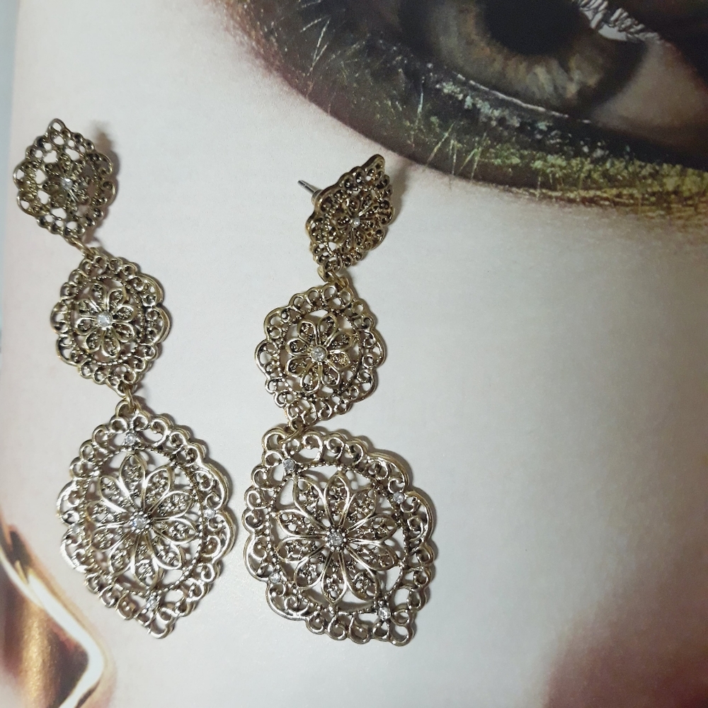 Flower & Scroll Dangle Earrings New